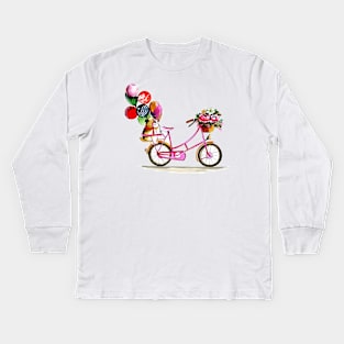 Bear Holding Balloon Watercolor Kids Long Sleeve T-Shirt